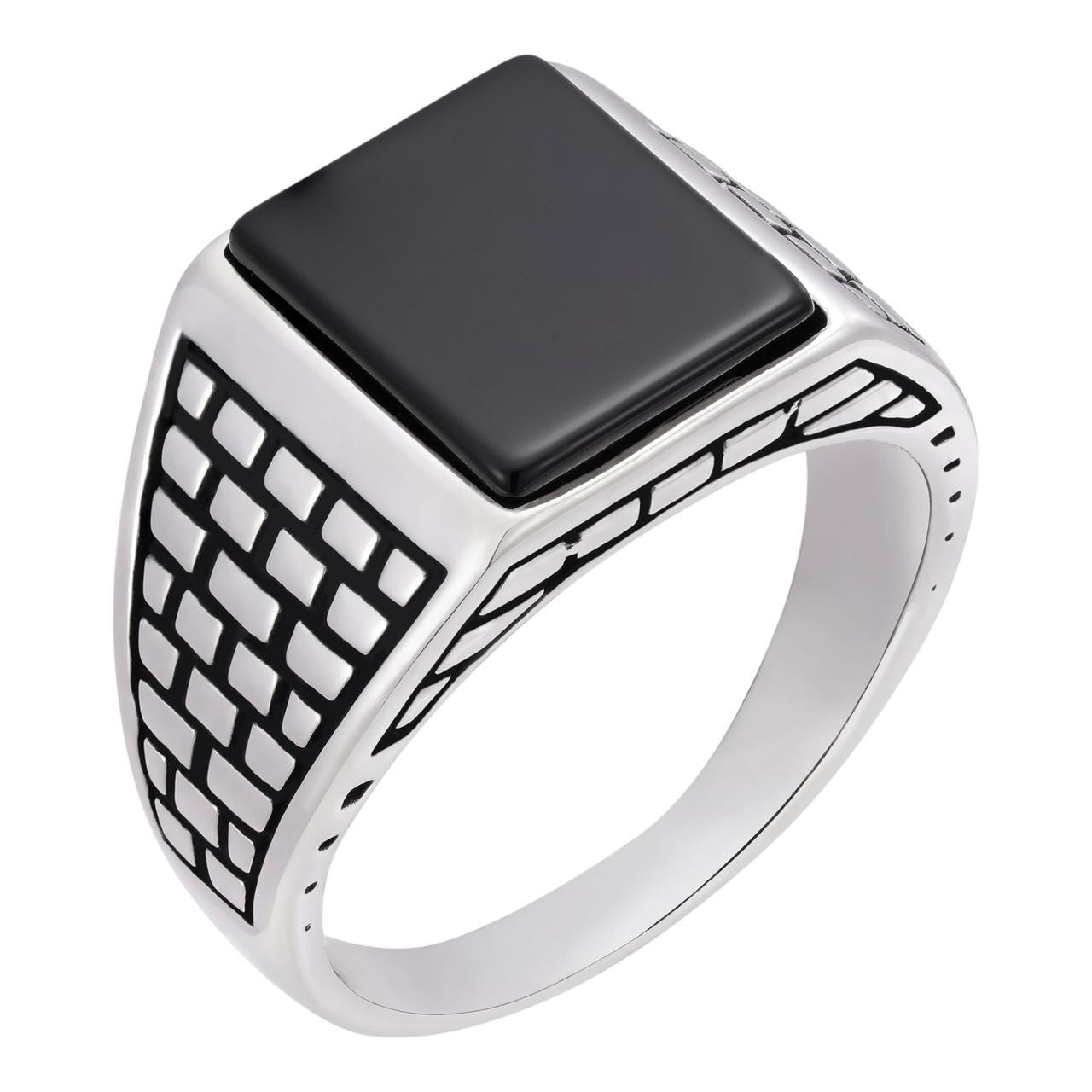 HarlemBling Classic Brick Road Ring - 925 Silver Oxidized - Genuine Black Onyx Stone