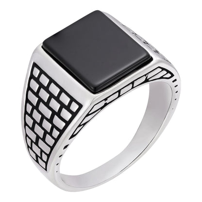 HarlemBling Classic Brick Road Ring - 925 Silver Oxidized - Genuine Black Onyx Stone
