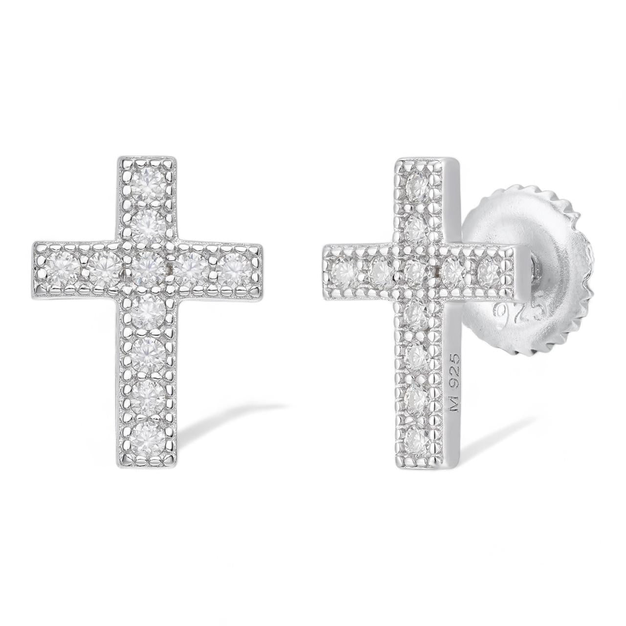 HarlemBling Classic Cross Earrings - 925 Silver - CZ Stones - 8x11mm