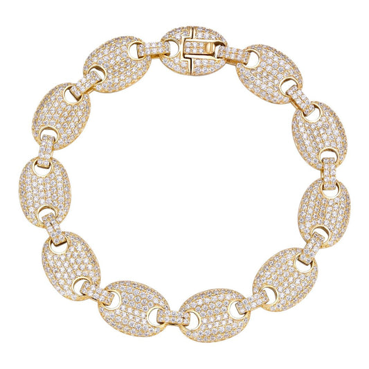 HarlemBling Classic Gucci Link Bracelet Iced Out - 14k Gold Vermeil 925 Silver - 12mm - 6"-9"
