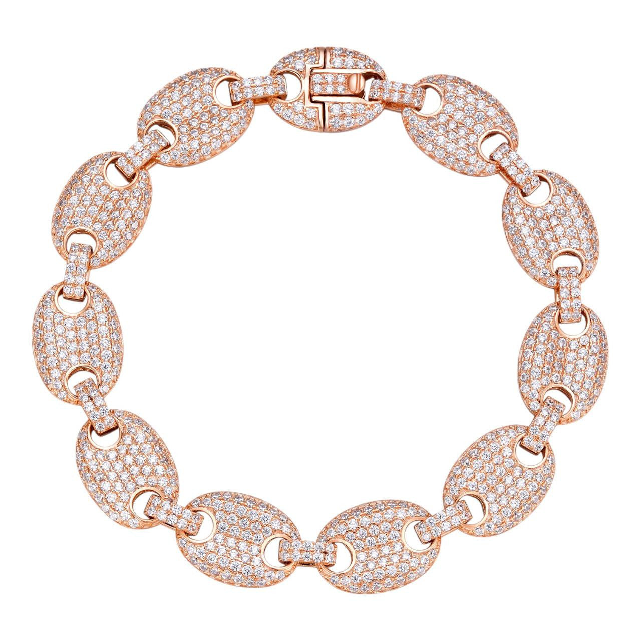 HarlemBling Classic Gucci Link Bracelet Iced Out - 14k Rose Gold Vermeil 925 Silver - 12mm - 6"-9"
