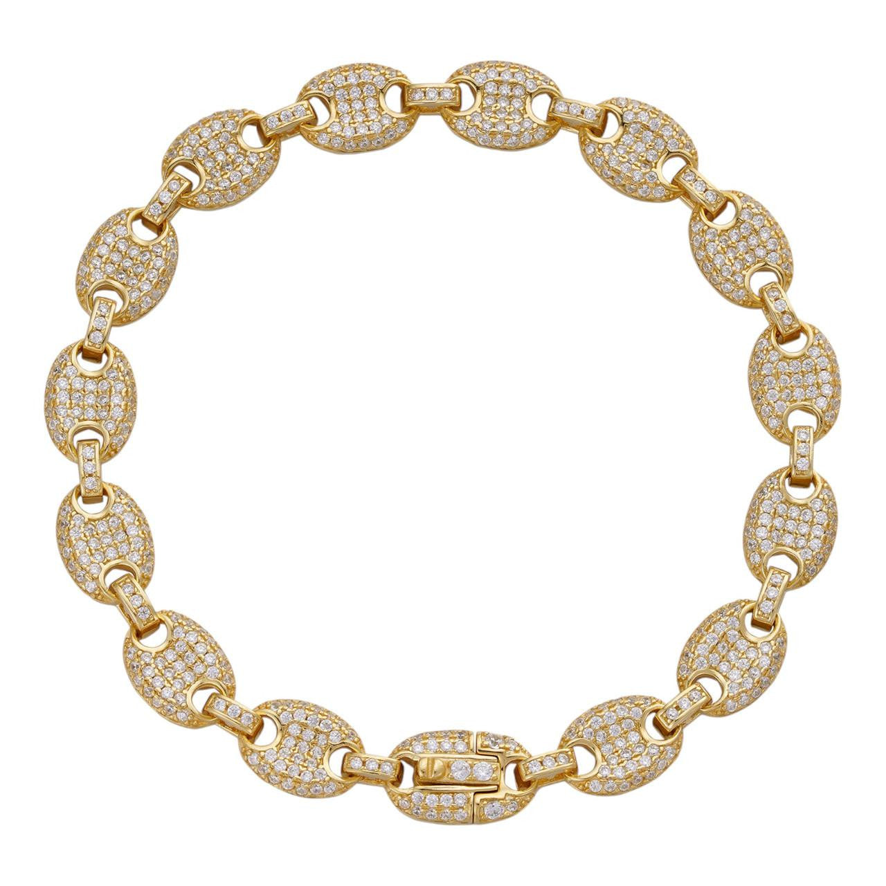 HarlemBling Classic Gucci Link Bracelet Iced Out CZ Stones - 14k Gold Vermeil 925 Silver - 8mm - 6"-9"