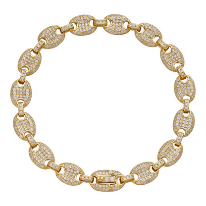 HarlemBling Classic Gucci Link Bracelet Iced Out CZ Stones - 14k Gold Vermeil 925 Silver - 8mm - 6"-9"