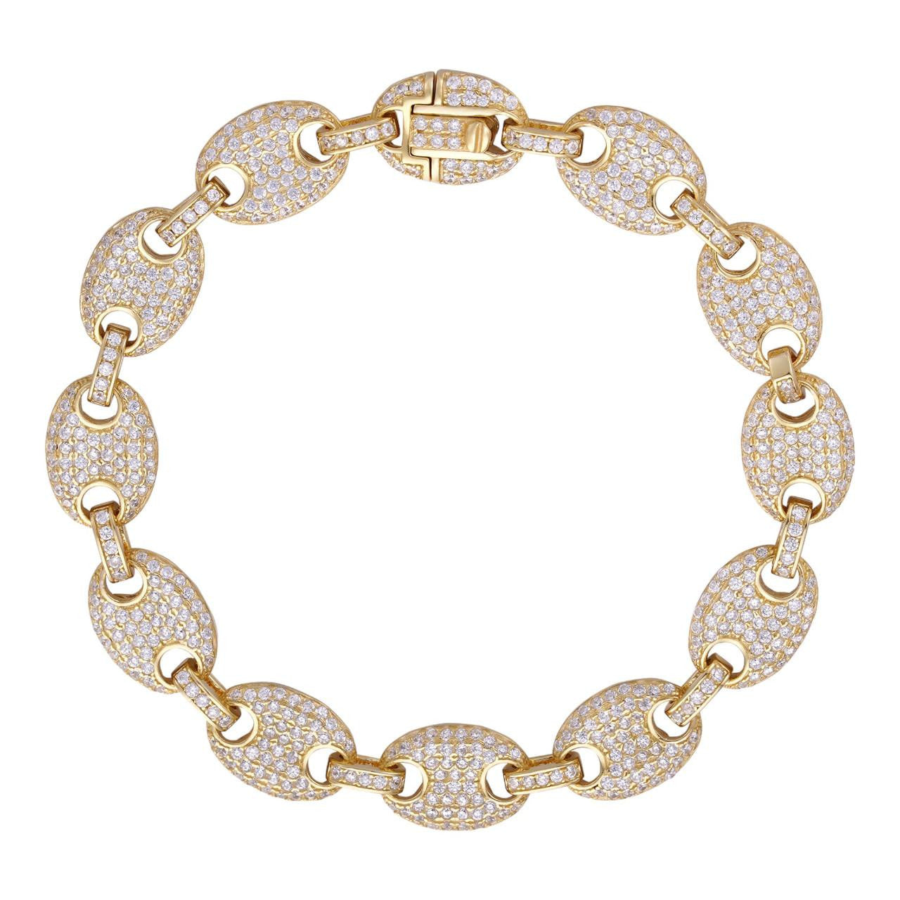 HarlemBling Classic Gucci Mariner Link Bracelet Iced Out CZ Stones - 14k Gold Vermeil 925 Silver - 10mm - 7"-8.5"