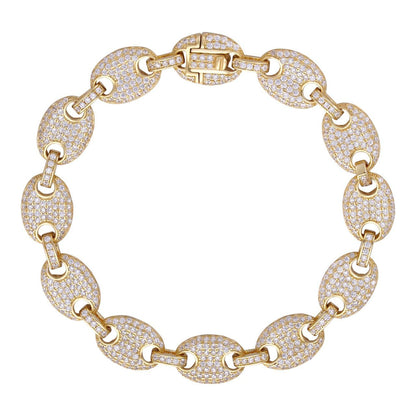 HarlemBling Classic Gucci Mariner Link Bracelet Iced Out CZ Stones - 14k Gold Vermeil 925 Silver - 10mm - 7"-8.5"