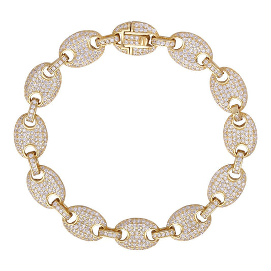 HarlemBling Classic Gucci Mariner Link Bracelet Iced Out CZ Stones - 14k Gold Vermeil 925 Silver - 10mm - 7"-8.5"