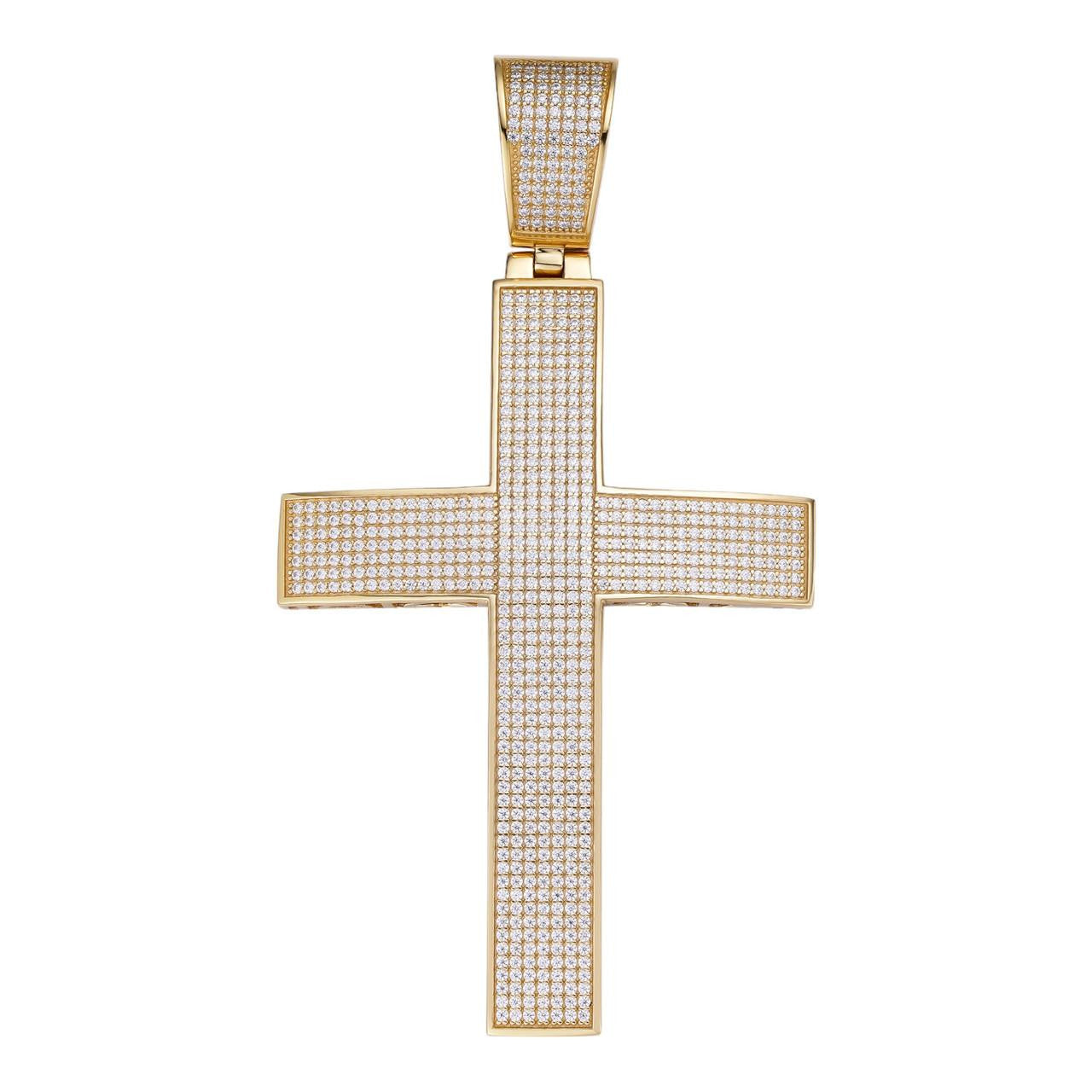 HarlemBling Classic Iced Out Cross Pendant - 14k Gold Vermeil 925 Silver - CZ Stones - Huge 4"