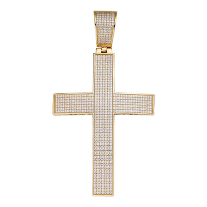 HarlemBling Classic Iced Out Cross Pendant - 14k Gold Vermeil 925 Silver - CZ Stones - Huge 4"