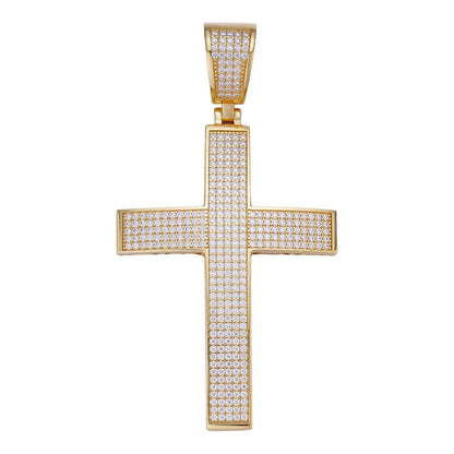 HarlemBling Classic Iced Out Cross Pendant - 14k Gold Vermeil 925 Silver - CZ Stones - Large 2.5"