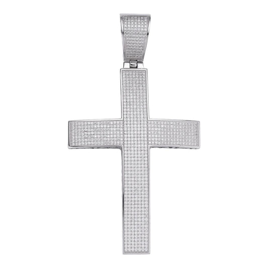 HarlemBling Classic Iced Out Cross Pendant - 925 Silver - CZ Stones - Huge 4"