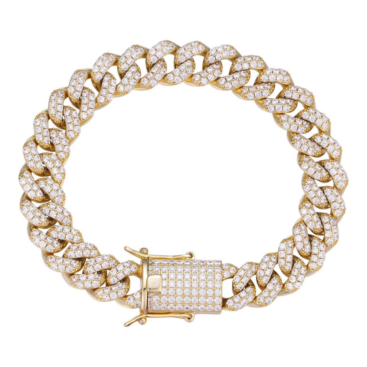 HarlemBling Classic Miami Cuban Link Bracelet Iced Out CZ Stones - 14k Gold Vermeil 925 Silver - 6mm-18mm - 7-8.5"