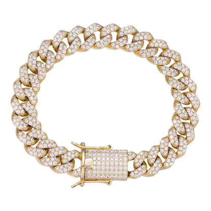 HarlemBling Classic Miami Cuban Link Bracelet Iced Out CZ Stones - 14k Gold Vermeil 925 Silver - 6mm-18mm - 7-8.5"
