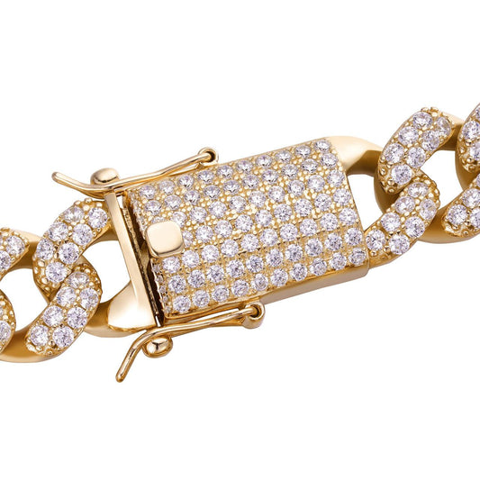 HarlemBling Classic Miami Cuban Link Chain Necklace Iced Out CZ Stones - 14k Gold Vermeil 925 Silver - 6mm-18mm - 16-30"