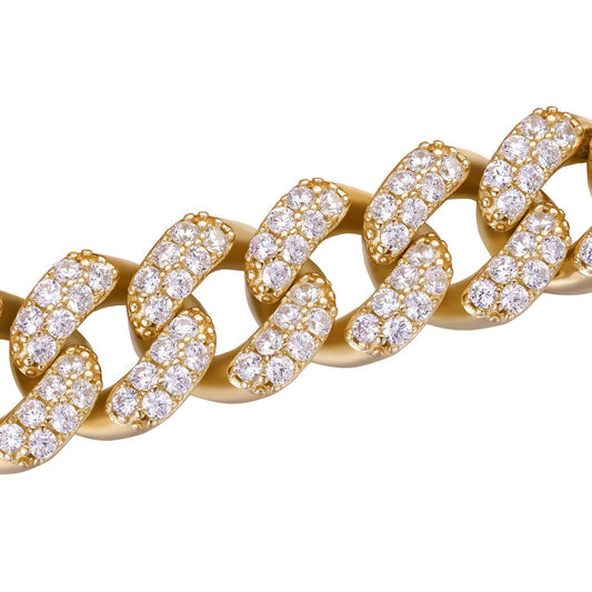 HarlemBling Classic Miami Cuban Link Chain Necklace Iced Out CZ Stones - 14k Gold Vermeil 925 Silver - 6mm-18mm - 16-30"