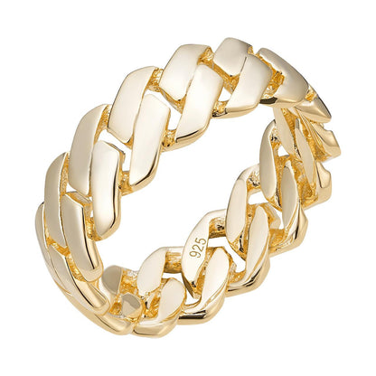 HarlemBling Classic Prong Miami Cuban Eternity Band Ring - 14k Gold Vermeil 925 Silver - Plain