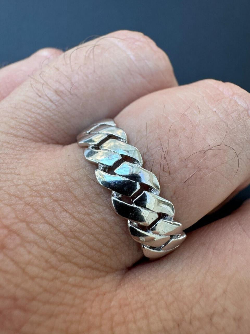 HarlemBling Classic Prong Miami Cuban Eternity Band Ring - 925 Silver - Plain