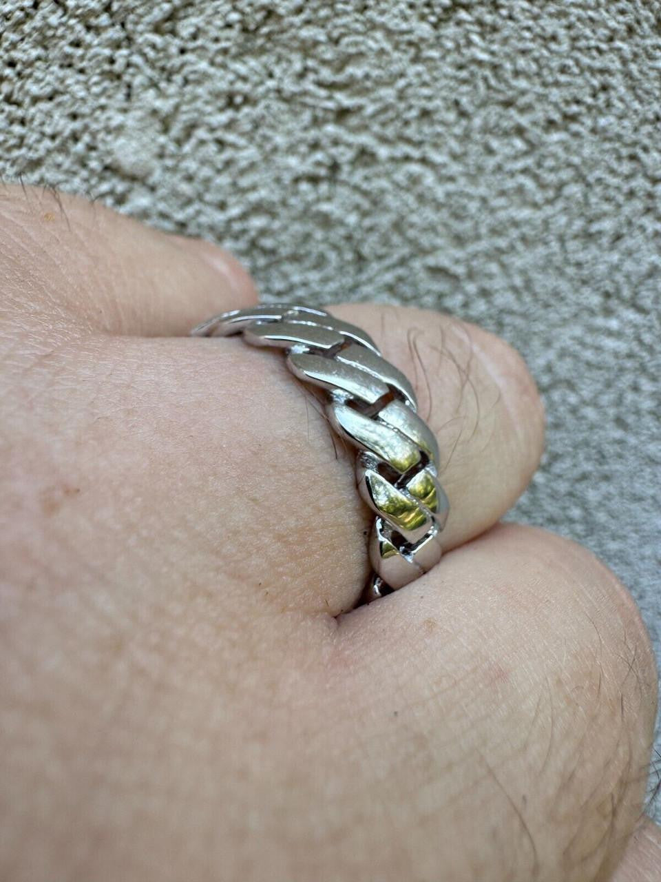 HarlemBling Classic Prong Miami Cuban Eternity Band Ring - 925 Silver - Plain