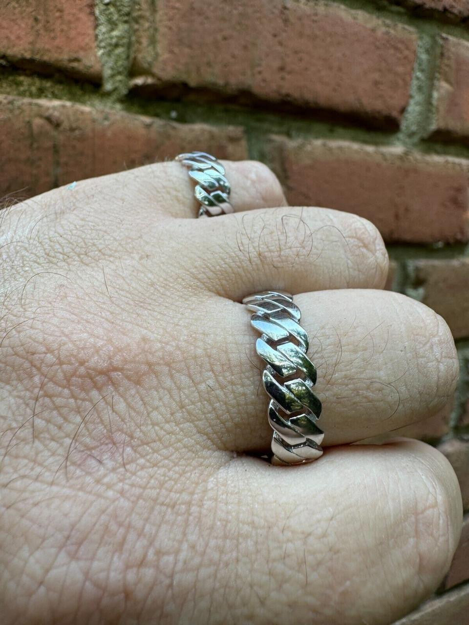 HarlemBling Classic Prong Miami Cuban Eternity Band Ring - 925 Silver - Plain