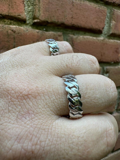 HarlemBling Classic Prong Miami Cuban Eternity Band Ring - 925 Silver - Plain