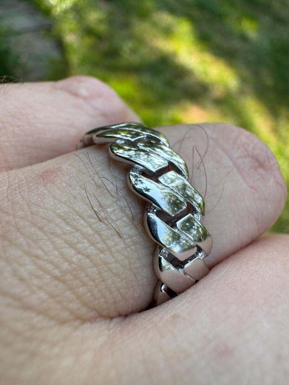 HarlemBling Classic Prong Miami Cuban Eternity Band Ring - 925 Silver - Plain