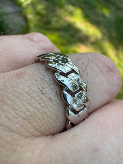 HarlemBling Classic Prong Miami Cuban Eternity Band Ring - 925 Silver - Plain