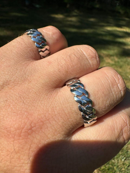 HarlemBling Classic Prong Miami Cuban Eternity Band Ring - 925 Silver - Plain