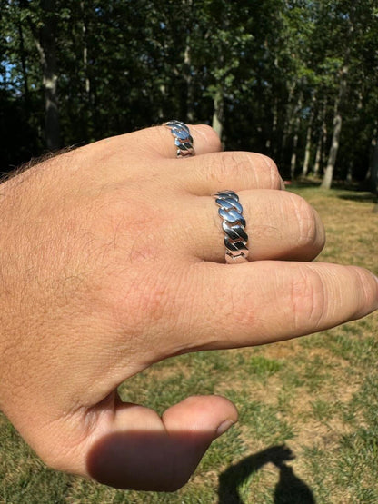 HarlemBling Classic Prong Miami Cuban Eternity Band Ring - 925 Silver - Plain