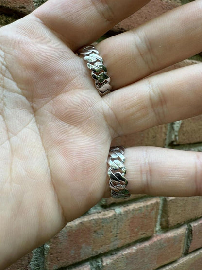 HarlemBling Classic Prong Miami Cuban Eternity Band Ring - 925 Silver - Plain