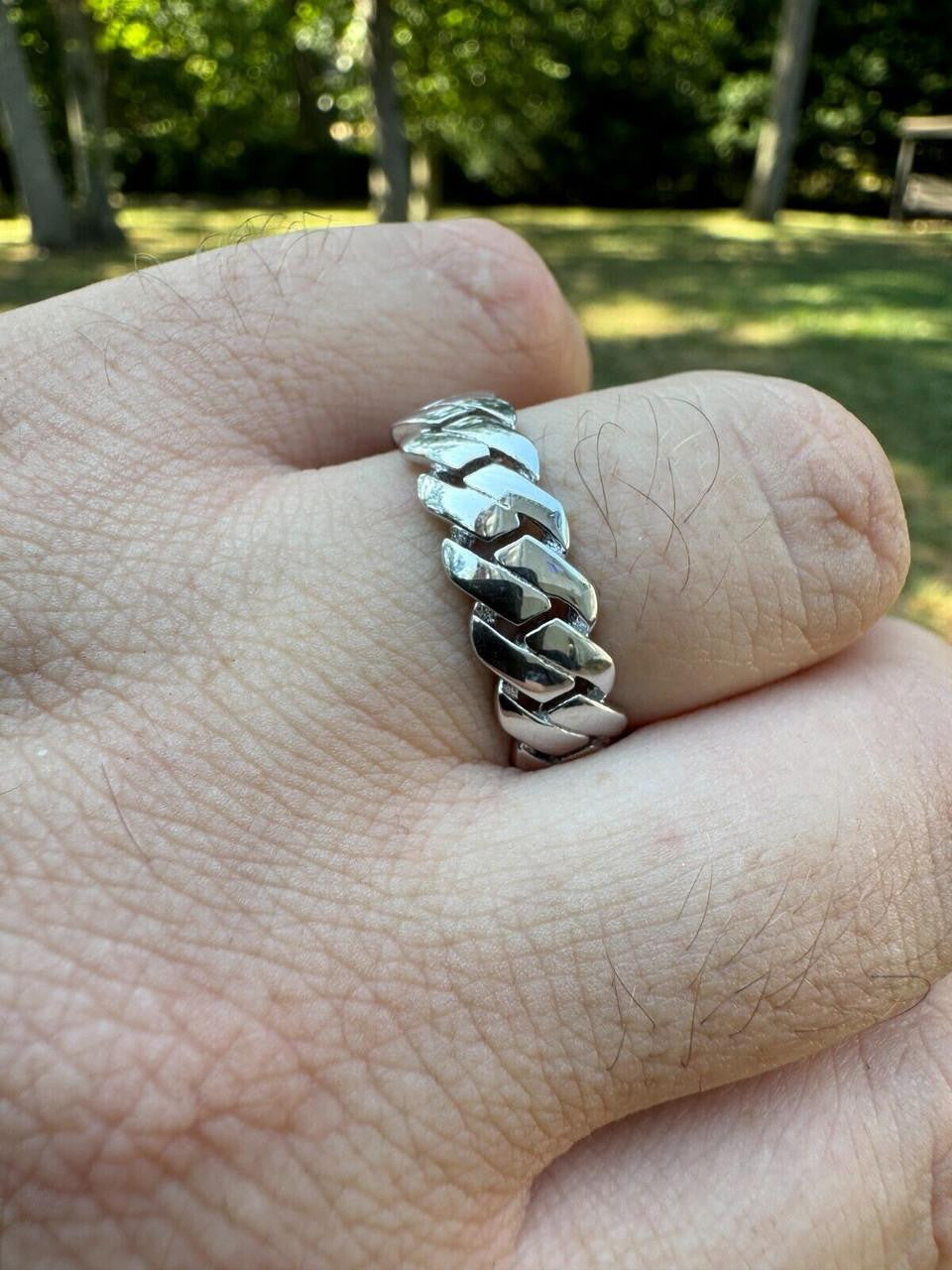 HarlemBling Classic Prong Miami Cuban Eternity Band Ring - 925 Silver - Plain