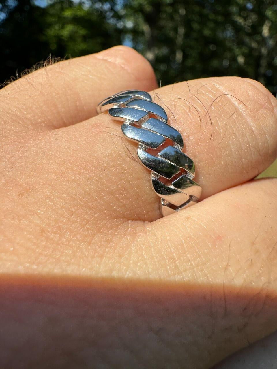 HarlemBling Classic Prong Miami Cuban Eternity Band Ring - 925 Silver - Plain