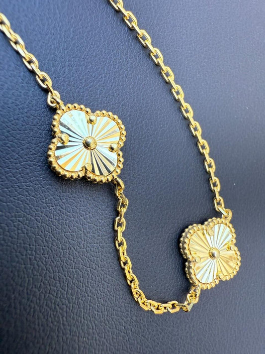 HarlemBling Cleef Clover Link Chain Necklace Or Bracelet Diamond Cut Motifs - 14k Gold Vermeil 925 Sterling Silver - 5.5"-24"