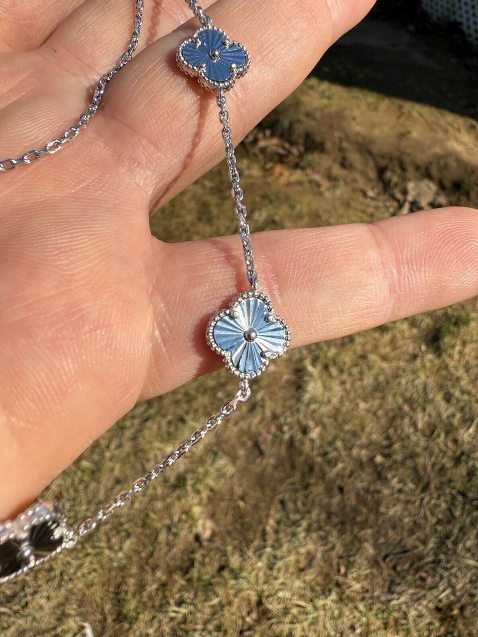 HarlemBling Clover Link Chain Necklace Or Bracelet Diamond Cut Motifs - 925 Sterling Silver - 5.5"-24"