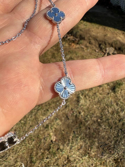 HarlemBling Clover Link Chain Necklace Or Bracelet Diamond Cut Motifs - 925 Sterling Silver - 5.5"-24"