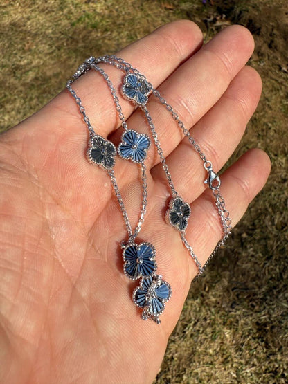 HarlemBling Clover Link Chain Necklace Or Bracelet Diamond Cut Motifs - 925 Sterling Silver - 5.5"-24"