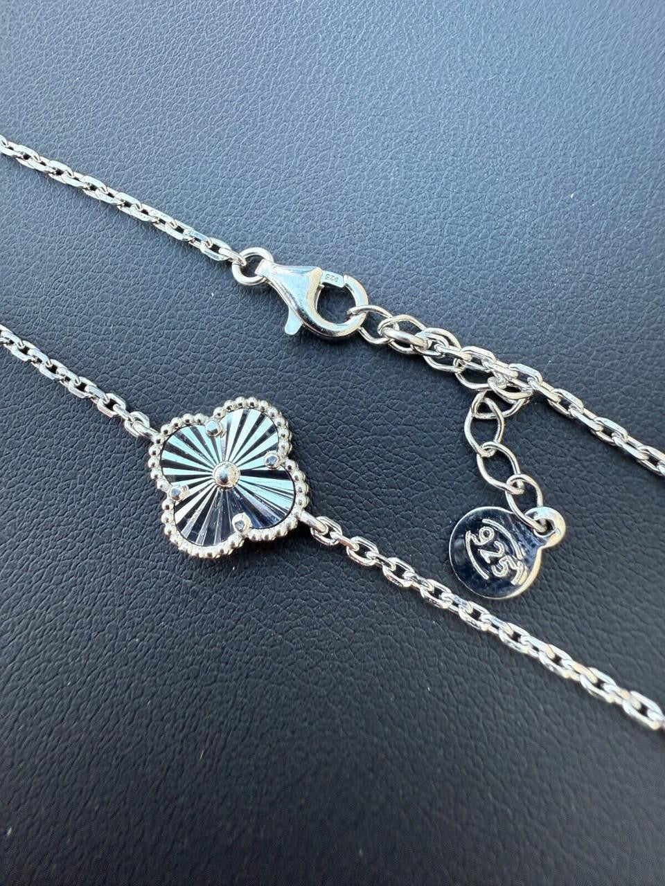 HarlemBling Clover Link Chain Necklace Or Bracelet Diamond Cut Motifs - 925 Sterling Silver - 5.5"-24"