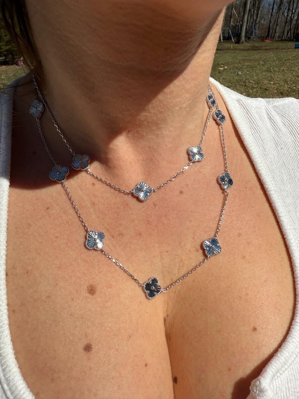 HarlemBling Clover Link Chain Necklace Or Bracelet Diamond Cut Motifs - 925 Sterling Silver - 5.5"-24"