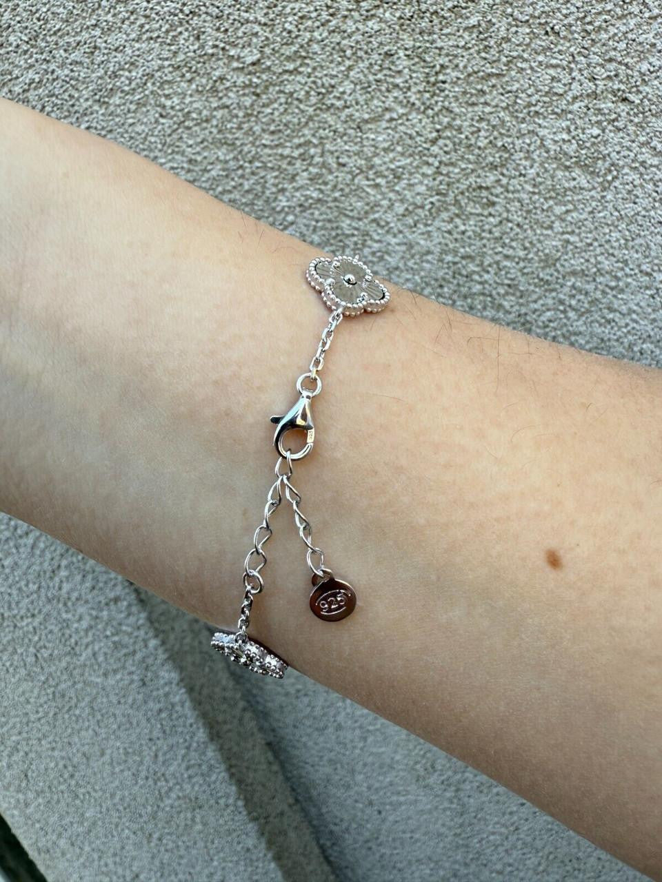 HarlemBling Clover Link Chain Necklace Or Bracelet Diamond Cut Motifs - 925 Sterling Silver - 5.5"-24"