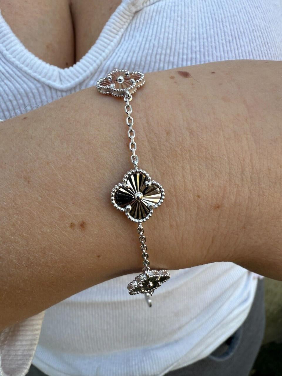 HarlemBling Clover Link Chain Necklace Or Bracelet Diamond Cut Motifs - 925 Sterling Silver - 5.5"-24"