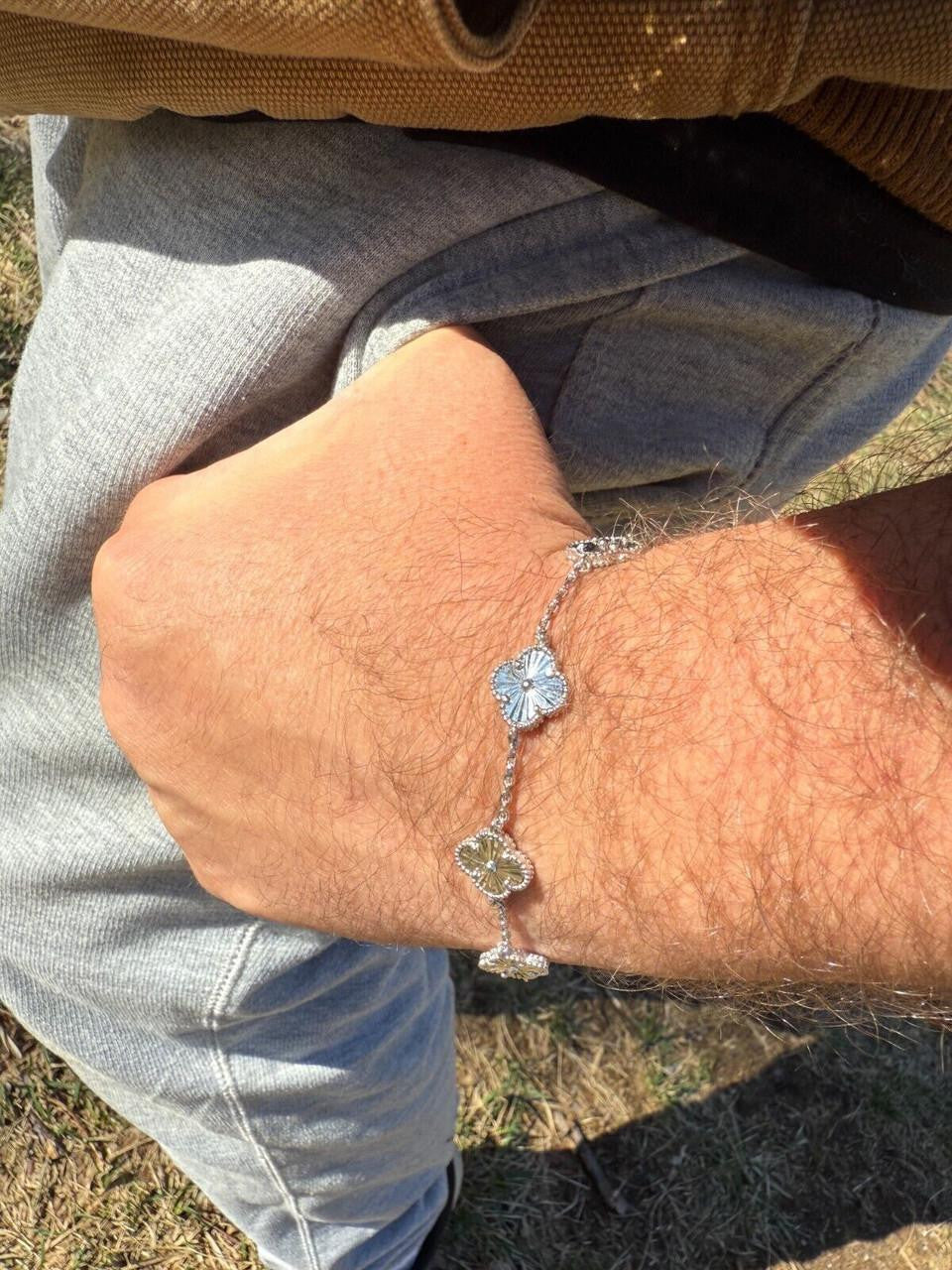 HarlemBling Clover Link Chain Necklace Or Bracelet Diamond Cut Motifs - 925 Sterling Silver - 5.5"-24"