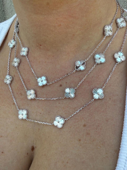 HarlemBling Clover Link Chain Necklace Or Bracelet Diamond Cut Motifs - 925 Sterling Silver - 5.5"-24"