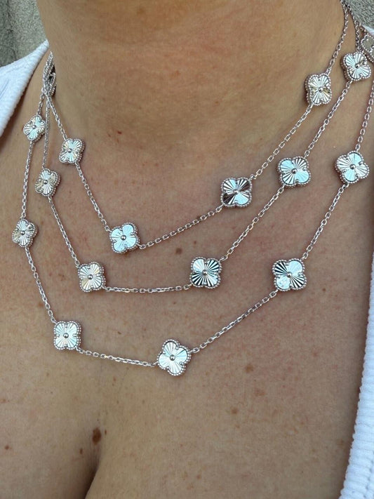 HarlemBling Clover Link Chain Necklace Or Bracelet Diamond Cut Motifs - 925 Sterling Silver - 5.5"-24"