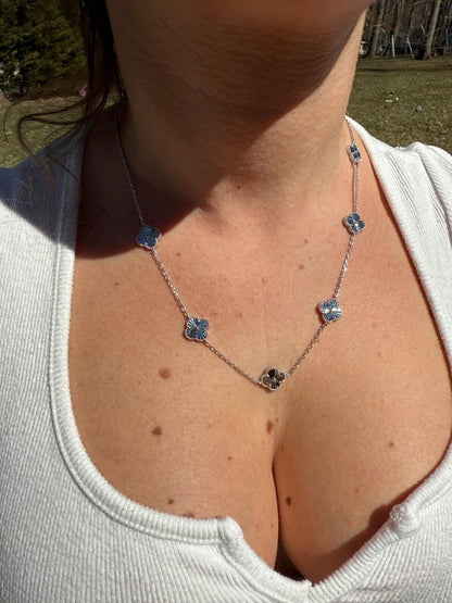 HarlemBling Clover Link Chain Necklace Or Bracelet Diamond Cut Motifs - 925 Sterling Silver - 5.5"-24"