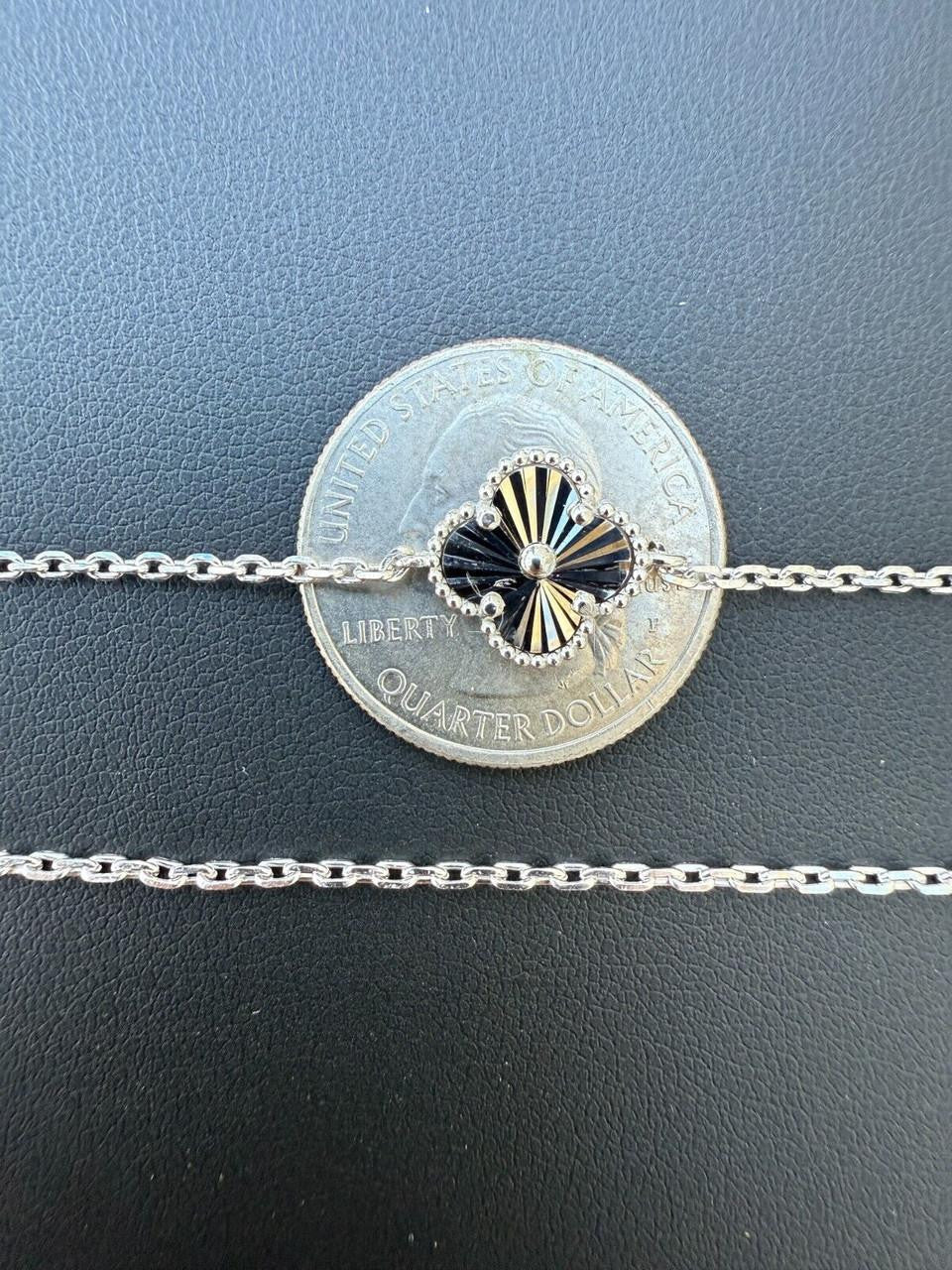 HarlemBling Clover Link Chain Necklace Or Bracelet Diamond Cut Motifs - 925 Sterling Silver - 5.5"-24"