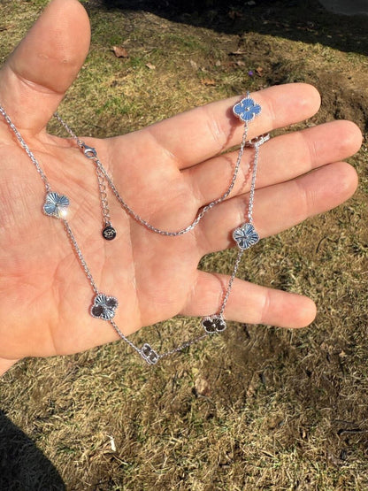 HarlemBling Clover Link Chain Necklace Or Bracelet Diamond Cut Motifs - 925 Sterling Silver - 5.5"-24"