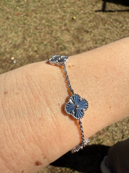 HarlemBling Clover Link Chain Necklace Or Bracelet Diamond Cut Motifs - 925 Sterling Silver - 5.5"-24"