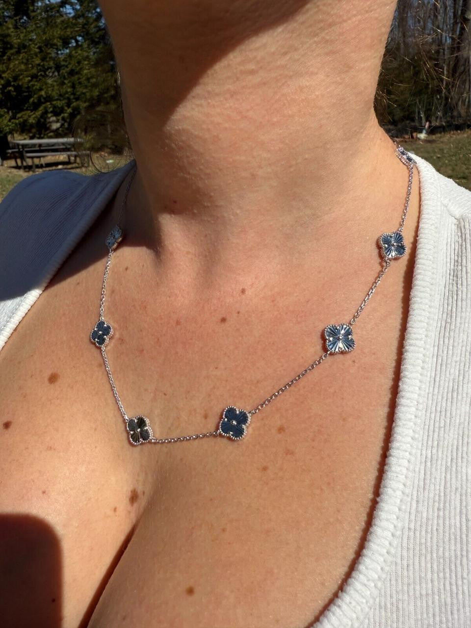 HarlemBling Clover Link Chain Necklace Or Bracelet Diamond Cut Motifs - 925 Sterling Silver - 5.5"-24"