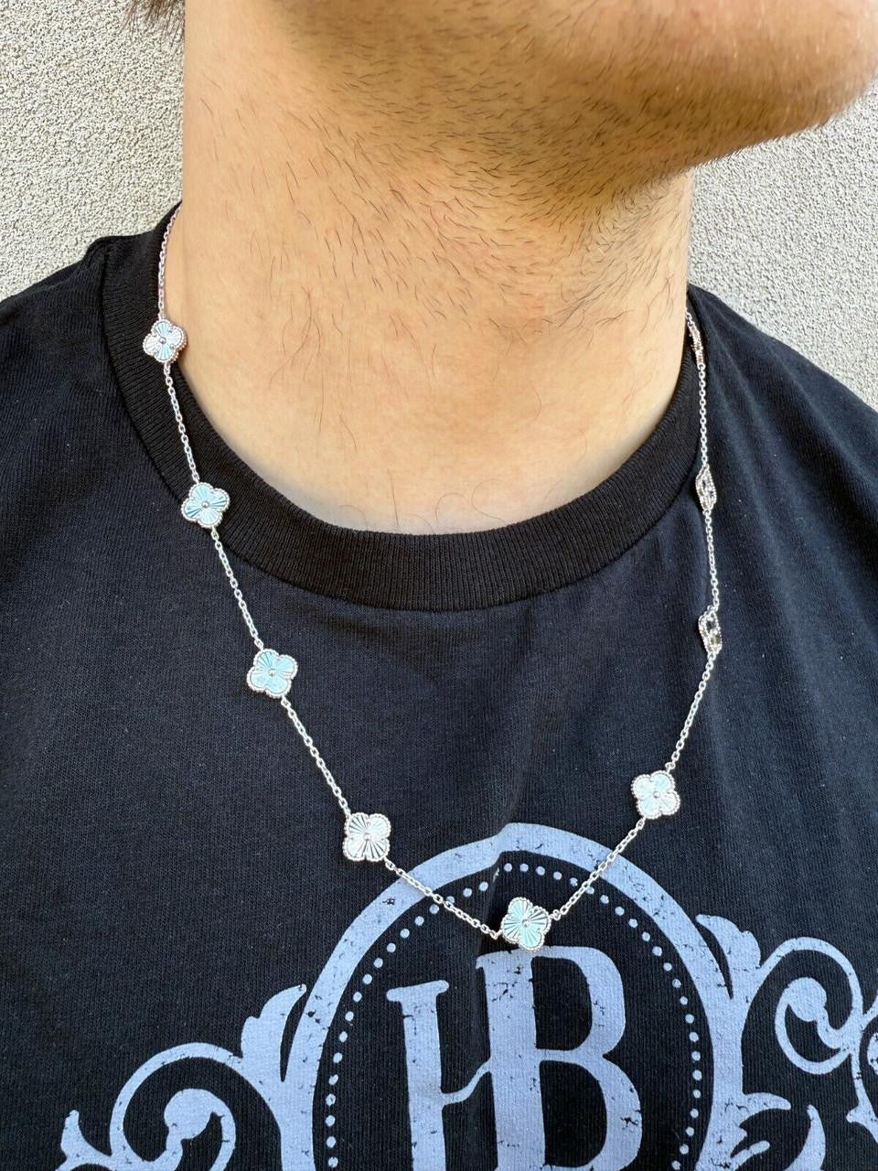 HarlemBling Clover Link Chain Necklace Or Bracelet Diamond Cut Motifs - 925 Sterling Silver - 5.5"-24"