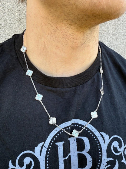 HarlemBling Clover Link Chain Necklace Or Bracelet Diamond Cut Motifs - 925 Sterling Silver - 5.5"-24"