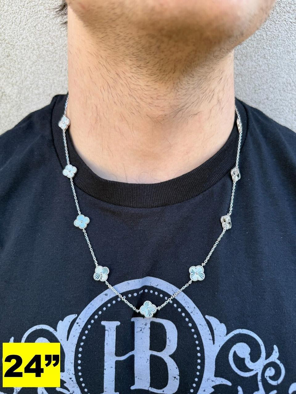 HarlemBling Clover Link Chain Necklace Or Bracelet Diamond Cut Motifs - 925 Sterling Silver - 5.5"-24"