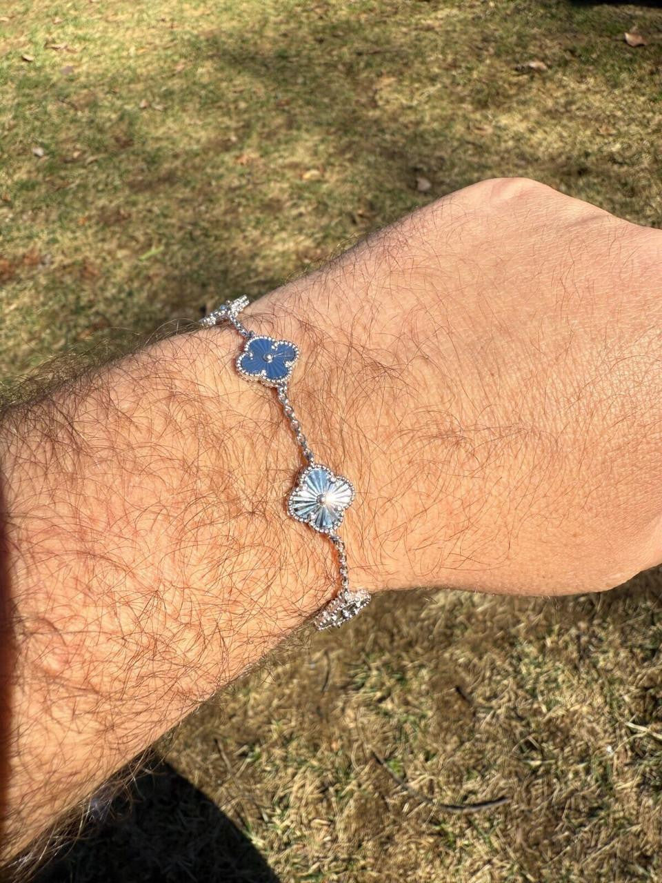 HarlemBling Clover Link Chain Necklace Or Bracelet Diamond Cut Motifs - 925 Sterling Silver - 5.5"-24"